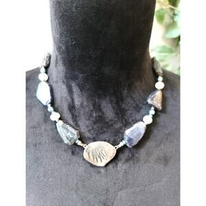 Women's Chunky Labradorite Pearl Necklace Lobster Clasp Sea Shell Pendant